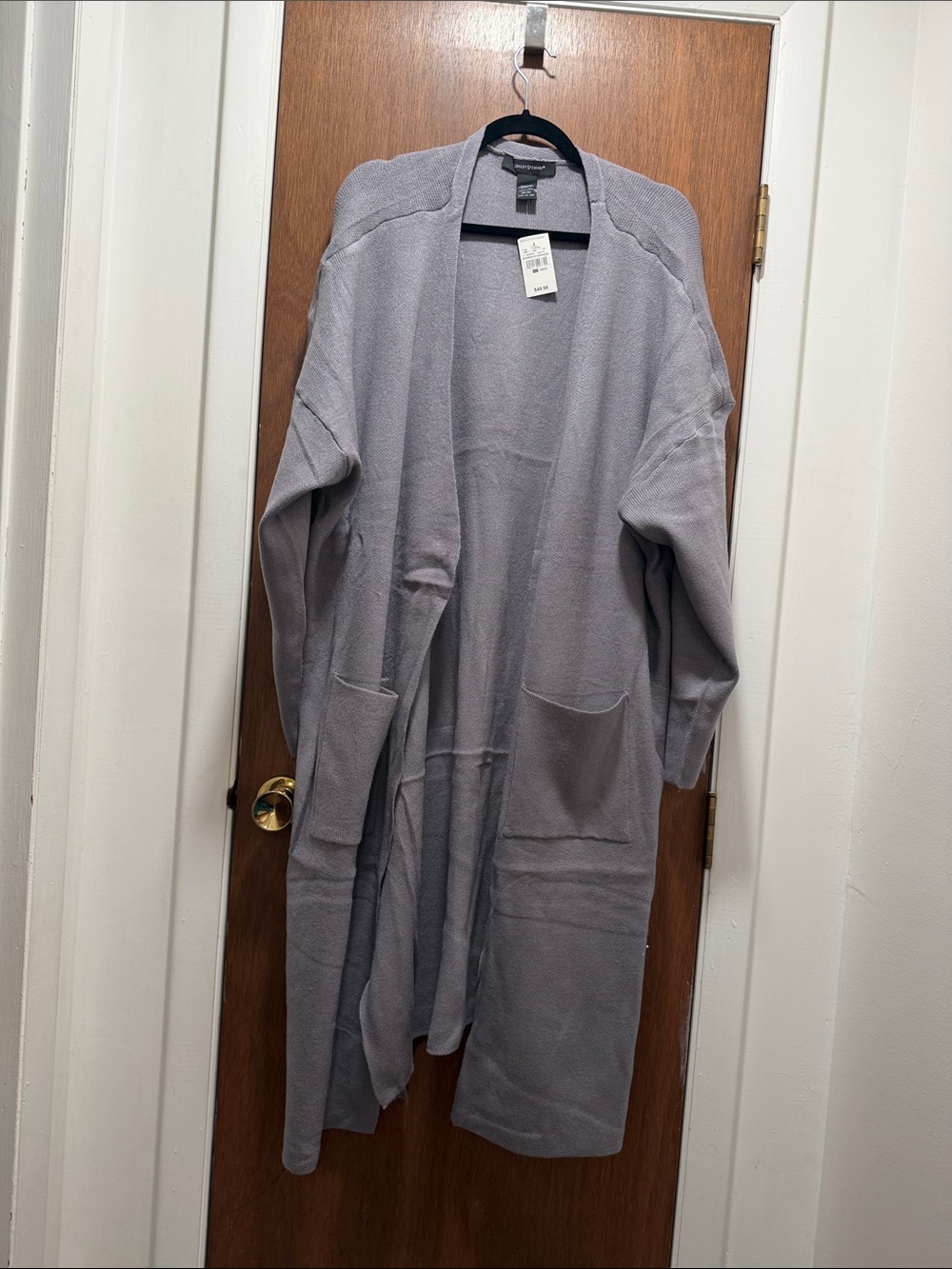 Ashley Stewart Light Heather Gray Open-Front Cardigan